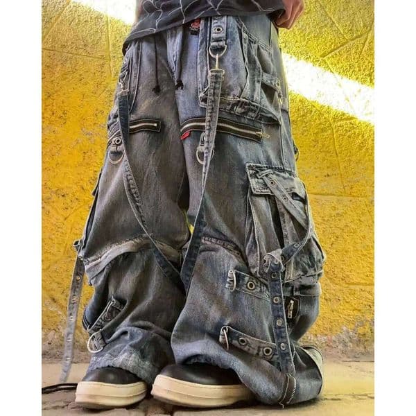 Streetwear Heavy Y2K Clothing Men Women Hip Hop Retro Pockets Cargo Pants Baggy Jeans Low Rise Wide Leg Trousers C260310