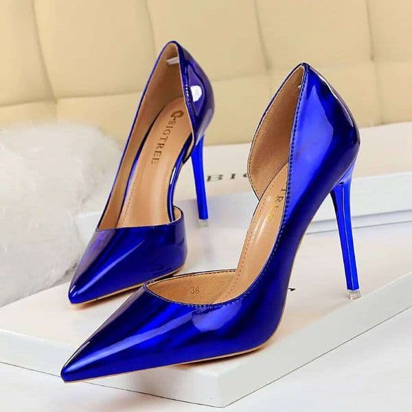 New Women 10.5cm High Scarpins Pumps Lady Neon Green Blue Fetish Wedding Bridal Heels Metallic Silver Leather Prom Shoes
