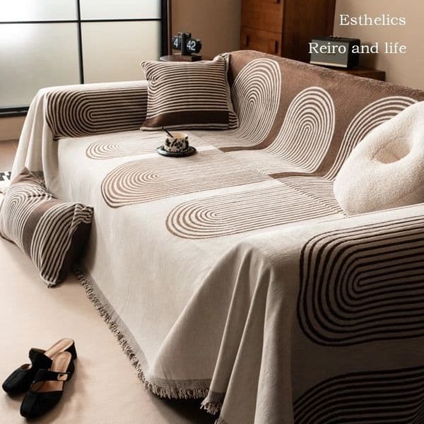 Double Sided Simple Arches Lines Jacquard Chenille Sofa Towel with Tassels for All Season Living Room Couch Decor Throw Blanket 260304BJ