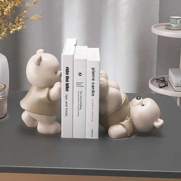 Bear Book End Figurine Cream Style Cute Little Decorations Living Room Hallway Wine Cabinet Bookcase Home Decor Birthday Gift 260306