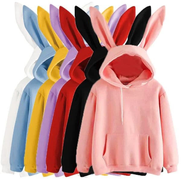autumn and winter womens clothing Harajuku Wei hooded rabbit hoodie solid color loose casual top coat 260310