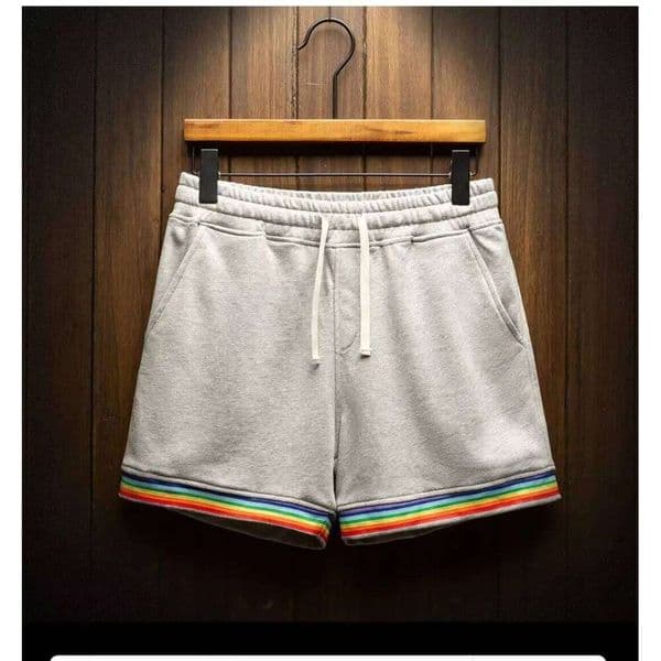 Summer Casual Sports Shorts Men's Fashion Rainbow Color Combination Plus Size Three-quarter Rope Running Training Pants S26