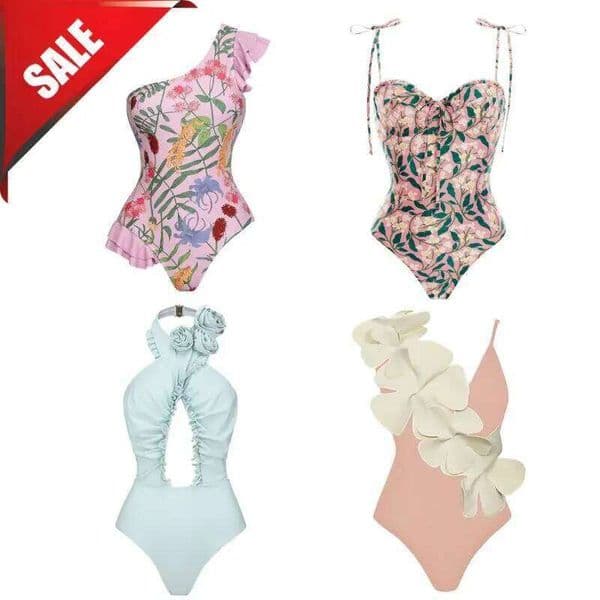 Halter 3D Flower Backless One Piece Swimsuit and Sarong Sale Clearance Sexy Beachwear Vacation Wear H260309