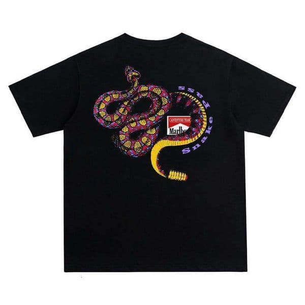 Rattlesnake Retro Pure Cotton Heavyweight 300G Trendy Brand T-Shirt, Loose Fit Ins High Street Short Sleeve T-Shirt For Men