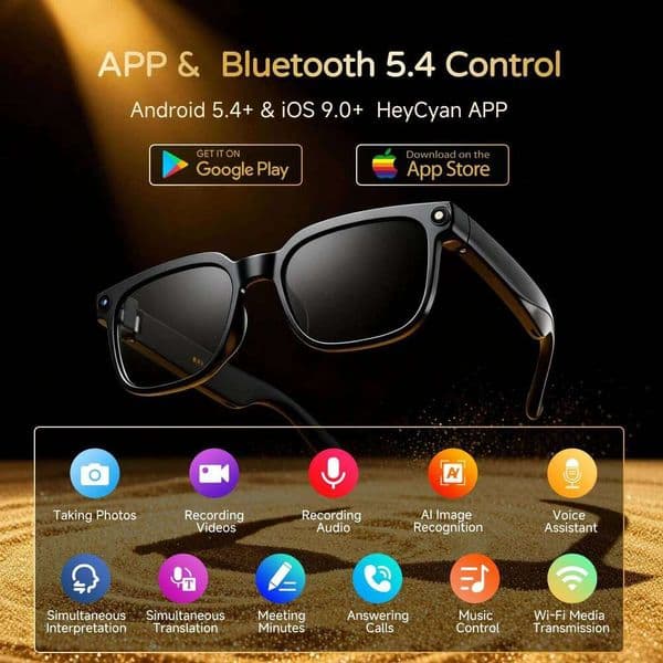 Amovan 2026 AI 4K UHD 8Mp 800W Camera Video Call Translation Voice Assistant Music Smart Glasses Replacable Lens
