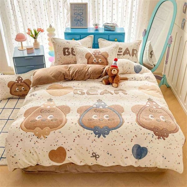 Winter Warm Milk Velvet Four-Piece Thickened Coral Fleece Duvet Cover Pillowcase Bed Sheet Bedroom Decor Queen Bedding Set L260601