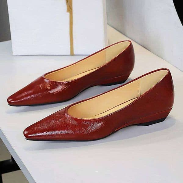 Women Fashion Leather 2.5cm High Heels Pumps Lady Elegant Pointed Toe Daily Casual Female Apricot Comfortable Wedge Shoes