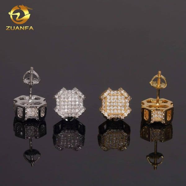 925 Silver 10mm Fashion Screw Back Earrings Iced Out VVS Moissanite Diamond Stud Earrings Hip Hop Style Jewelry Ear Studs