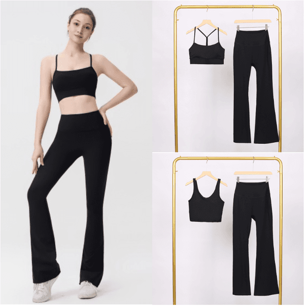 Designer Pilates set two-piece women's tight fitting quick drying yoga set outdoor running sports vest set design beautiful gym women's Flared Leggings Pilates set