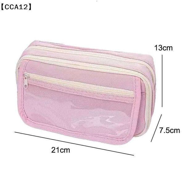 CCA12Chic Solid Color Pencil Case Simplicity Transparent Pen Pouch Large Capacity Stationery Organizer Bag School Supplies 26Y0310