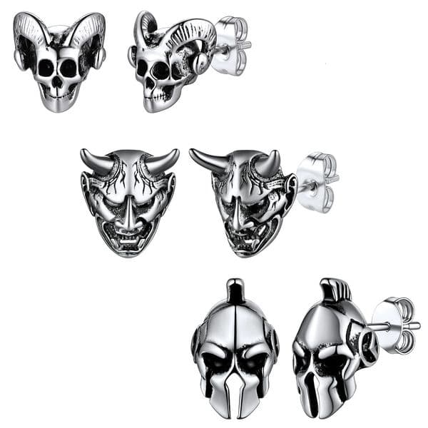 U7 Unisex Stainless Steel Stud Earring Japanese Oni Devil Horn Hannya Mask Earrings Amulet Goal Skull Punk Gothic Jewel Gift 260302
