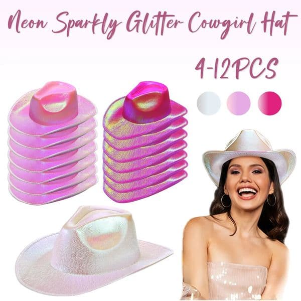 4-12PACK Neon Sparkly Glitter Space Cowgirl Hat Holographic Cowboy Hat Women Gift for Bridal Wedding Shower Bachelor Party Prom 260228