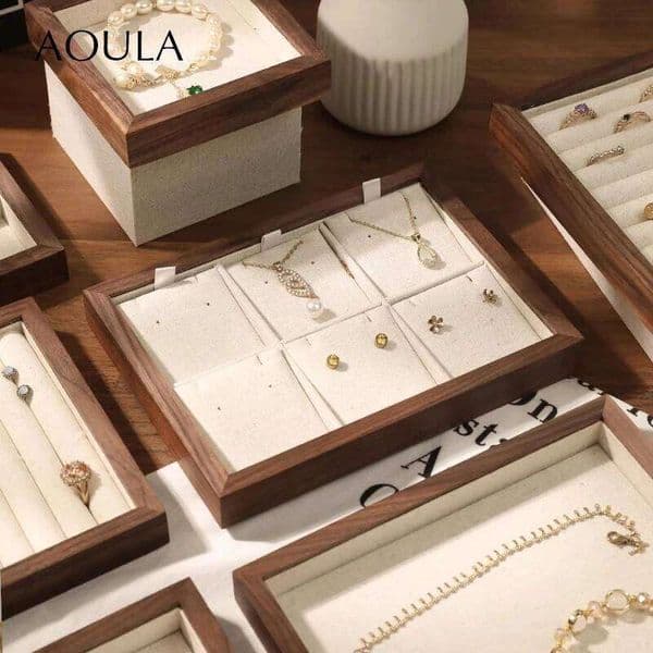 Stackable Ring Earring Jewelry Storage Multi Use Tray Bracelet Necklace Display Stand Holder Wooden Counter Top Drawer Organizer 26W0310
