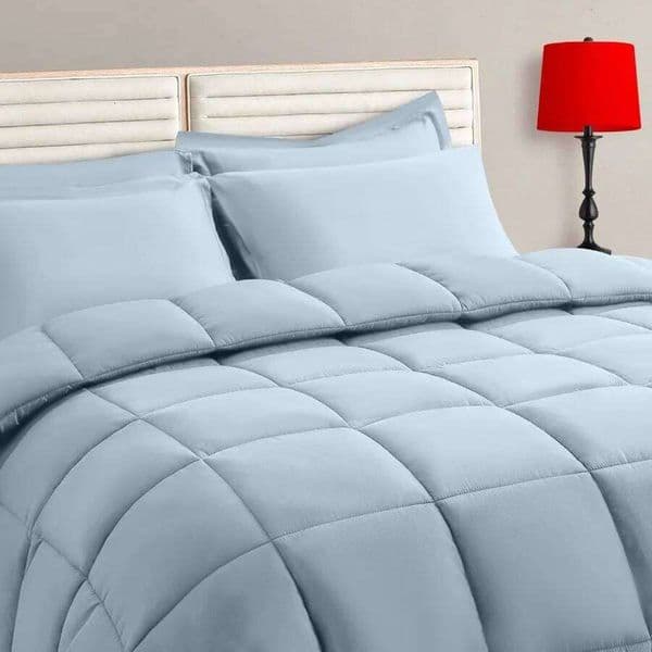 Light Blue Full Size Comforter Set - 7 Pieces Bed in a Bag Bedding with All Season Soft Quilted Warm Fluffy Reversible Comforte S26