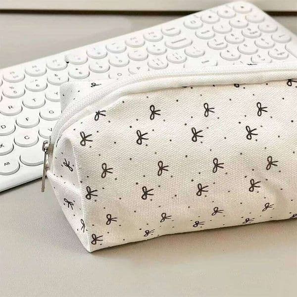 New Simple Bow Case Student Fashion Sweet Pencil Pouch Portable Large Capacity Stationery Cartoon Cute Pen Bag Gifts 26Y0310