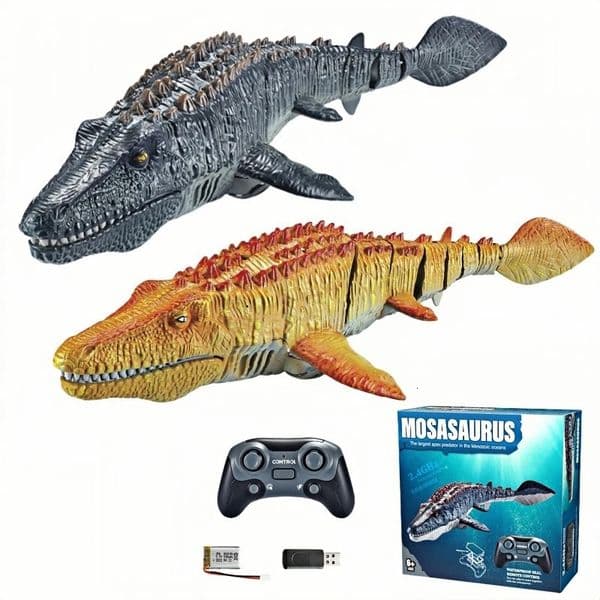 Electric Remote Control Dinosaur Toys for Kids Simulation RC Mosaur with Light Spray Water Children Outdoor Swimming Pool Toy 260306