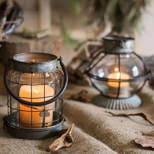 Kerosene Lamp Candlestick Hanging Holder Glass Clear Vintage Candle Wedding Wind Lantern Home Decor S26