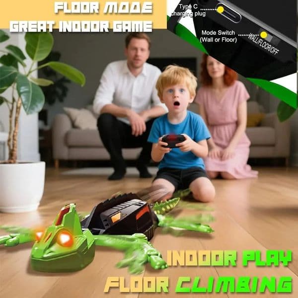 Rechargeable RC Gecko Toy Remote Control Lizard for Kids LED Eyes Dual Mode Wall Floor Climbing Wall Climbing Gift for Boys 260306