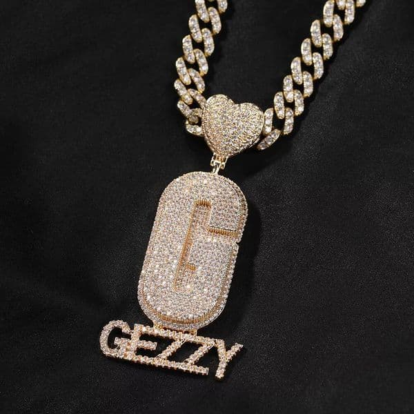 Hiphop love Button Micro Inlaid Moissanite Cz Diamond Rapper Iced Out Custom Name Letter Necklace