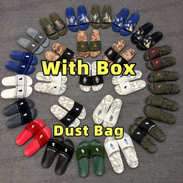 Free Shipping Designer Mens Polo Slides Summer Sliders Designer Slipper Loafer Flat Retro Slide Polo Flip Flops Rubber Sand Classic Beach Slippers With Box 38-46