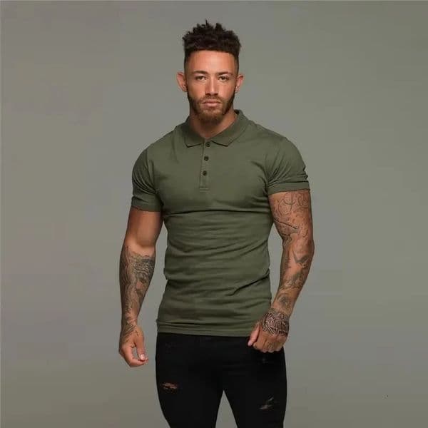 Summer Fashion Mens Solid Short Sleeve Polo Shirts Slim Fit Turn Collar Male Gym Bodybuilding Fitness Shirt 260309