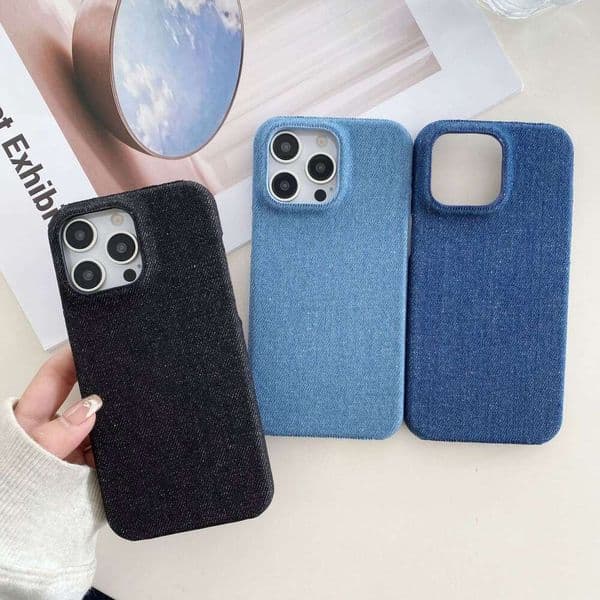 Denim phone suitable for iPhone 16 Pro Max, Apple 17 Pro, foreign trade 15 half-cover hard case