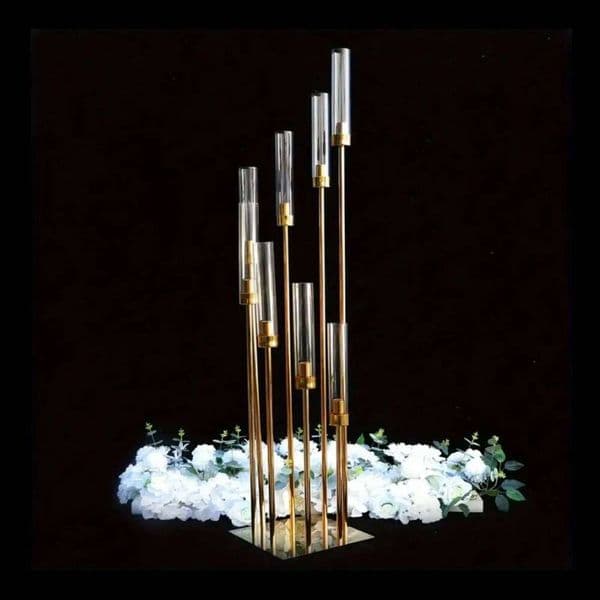 Elegant 1-piece Gold Metal 8-arm Candle Holder -A Tall Wedding Centerpiece, Multifunctional Dining Table Decoration, Suitable Fo H260310