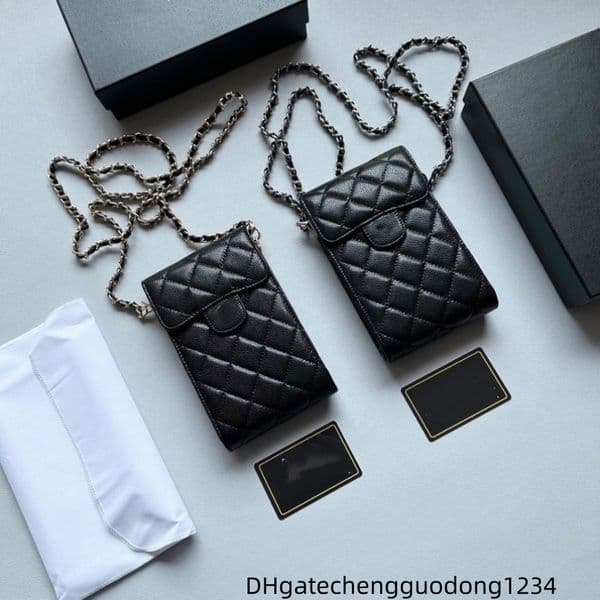 Cell Phone Pocket Designer Shoulder bag Mobile Phone bags Mini Purse Quilted caviar leather Chain Crosspody Bag Elegant Handbags Women's Wallet