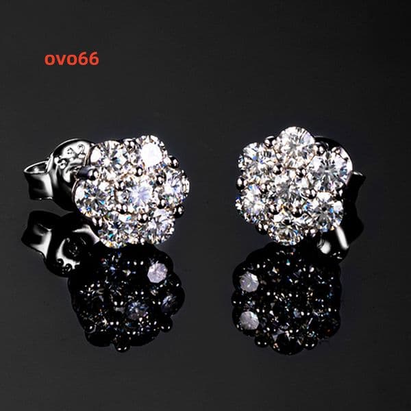 Round Cut Lab Flower Cluster Stud VVS1 Moissanite Diamond 6mm 925 Sterling Silver Round Earring Gra Jewelry Gifts for Men Women