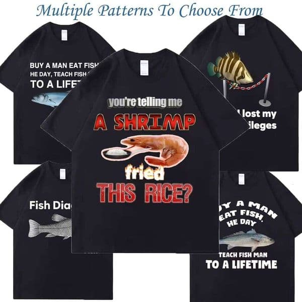 New 100% Oversized Tees Meme T Shirt Unisex Eat Day Teach Fish Man To Lifetime Funny Casual Cotton T-shirt Men J260306