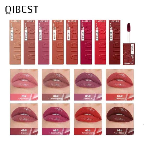 QIBEST Watery Glaze Moisturizing Long Lasting Sexy Red Liquid Lipstick Mirror Glossy Lip Gloss Tint Cosmetic For Women Z260310