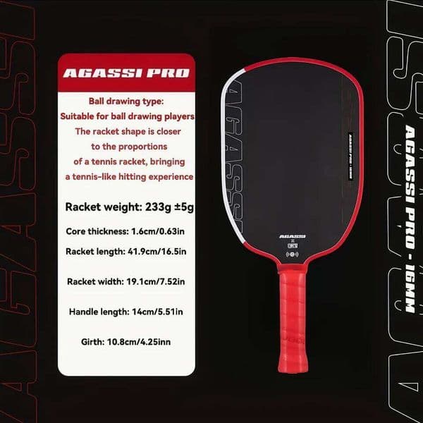 Agassi IV 16mm Paddle GEN 4 TFP Foam Core T700 Carbon Fiber Pickleball Rackets Increases Spin & Control 26Y0310