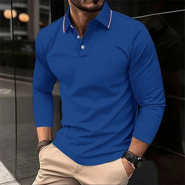 2025 Mens Summer Long Sleeve Lapel Polo Casual Breathable Comfortable Polo Shirt Solid High Quality Male T-Shirt Drop 260304