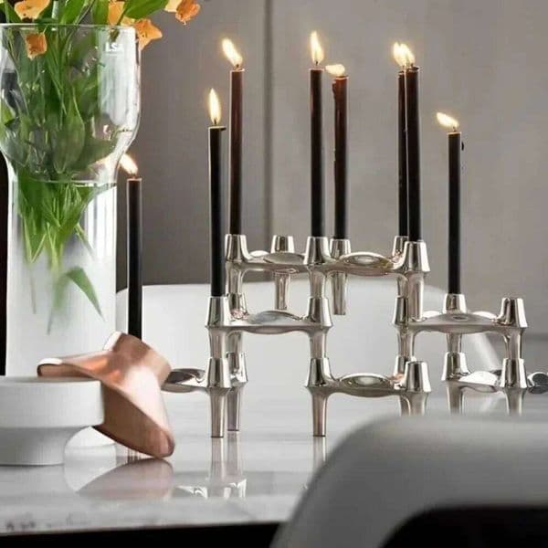 Vintage Metal Molecular Structure Candle Holder Nordic Silver Home Decore Candelabra Cander Stand Triangle Candlestick Gift S26