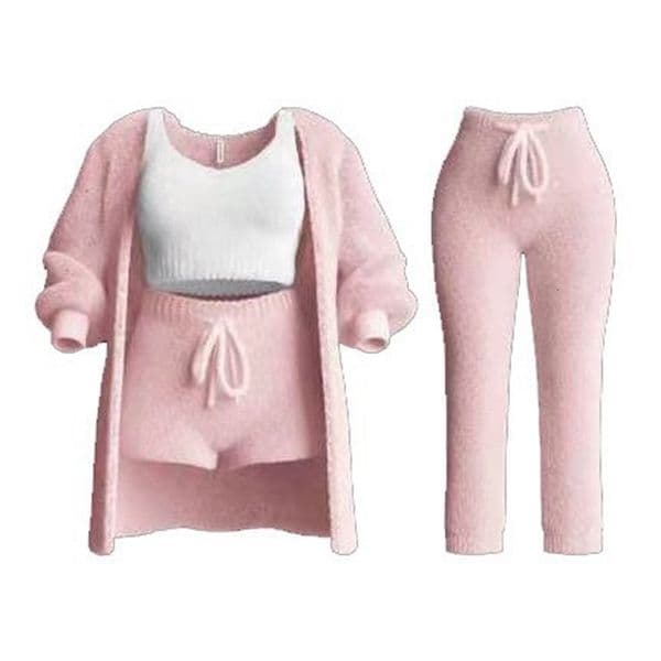 Four Pcs Sets Casual Cropped Tank TopsHigh Elastic Drawstring ShortsLong Sleeve Fleece Knitted Cardigan CoatsFull Trousers w260307