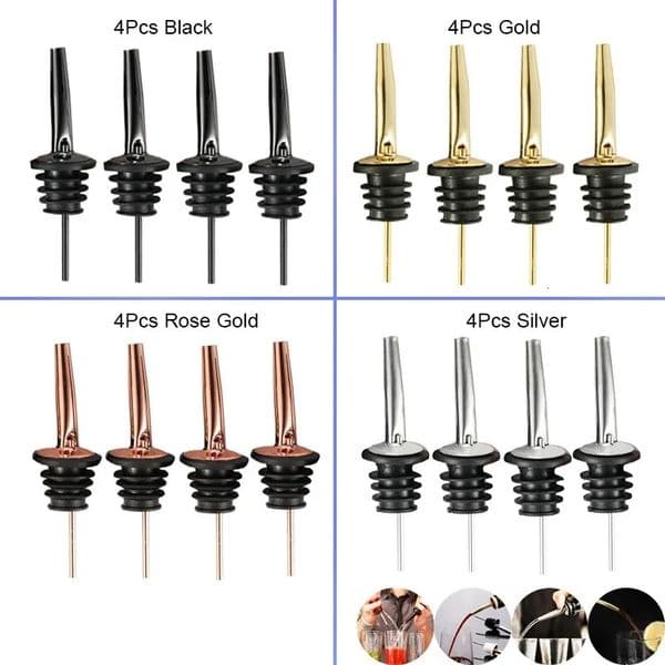 4Pcs Black/Rose Gold/Silver Liquor Pourers Stainless Steel Liquor Bottle Pourers for Alcohol Bar Accessories Pour Spouts 260304