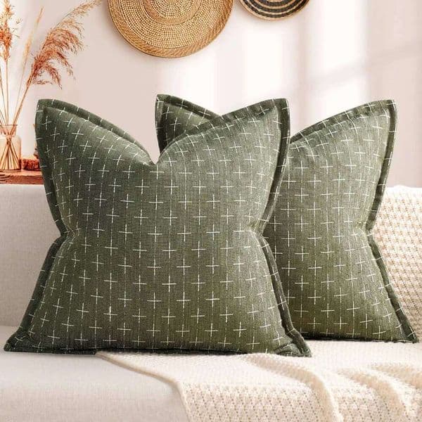 Pillow Case Set of 2 Soft Polyester Textured Covers with Stylish Flange Edge Cozy Farmhouse Throw Pillow for Couch Sofa 26H0310