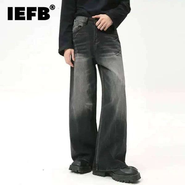 IEFB American Style Male Jeans Loose Zipper Wide-leg Washed Denim Pants High Street Summer New Trendy Trousers 2024 9C6160 C260310