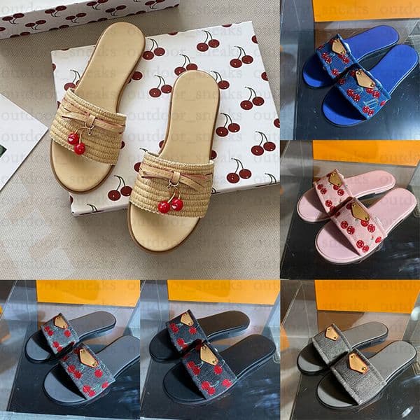 Lady Murakami Pink Cherry Lilblossom Leather Flat Mule Sliders - Womens Designer Summer Sandals for Beach Pool and Travel T260325