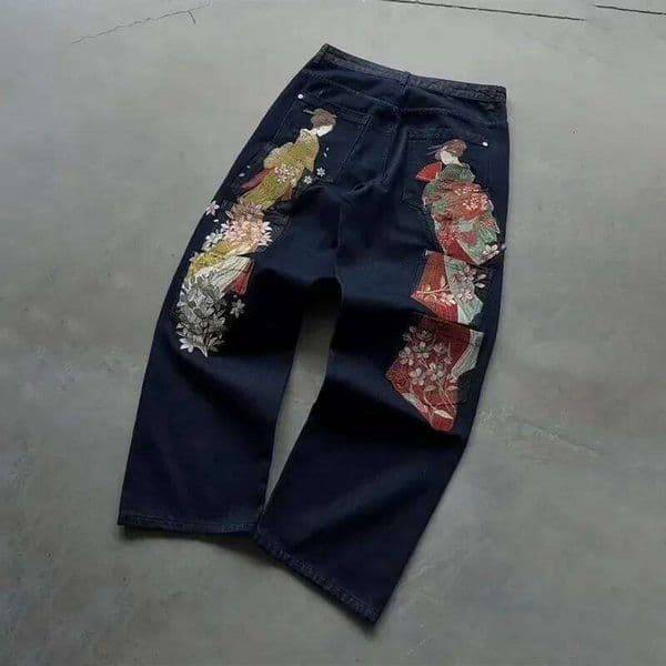 Y2K Harajuku Jeans new Multi pocket embroidery high quality denim fabric jeans Gothic Vintage Hip Hop streetwear wide leg pants C260310