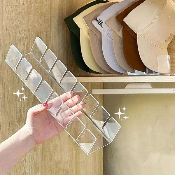 7-Slot Acrylic Transparent Baseball Cap Display Rack - Foldable Bedroom & Desktop Storage Organizer for Hats 26W0310