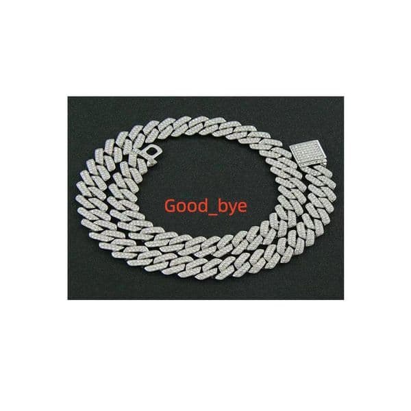 Mens Necklace Hip Hop Full Diamond Cuban Chain Trendy Exaggerated and Dominant Collarbone Chain Gold Plated Alloy Rope Chain