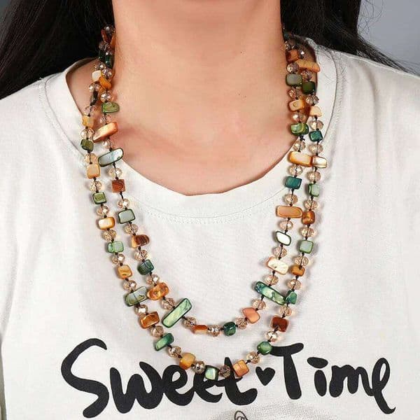 Artistic Multi Color Shell Double Necklace for Women Boho Retro Extra Long Irregular Layered Pendant Party Jewelry Gifts