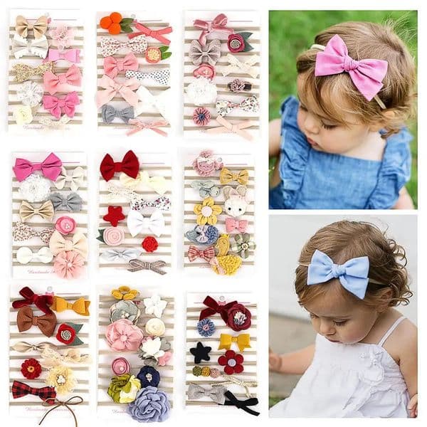 10Pcs/Set Flower Baby Headbands Elastic Nylon Hairbands Fabric Bow Leopard Headwraps born Girls Safety Non-wave Headwear 260311