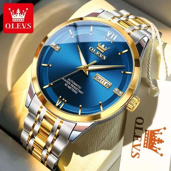 OLEVS Brand Dual Calendar Fully Automatic Mechanical Night Light Waterproof Men's Watch 7061