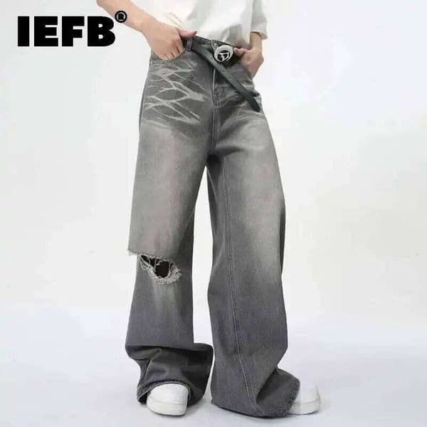 IEFB Summer Men's Wear New Jeans Straight Wide Leg Denim Pants Casual Loose Contrast Color Male Bottoms Clothing 2026 9C5977 C260310
