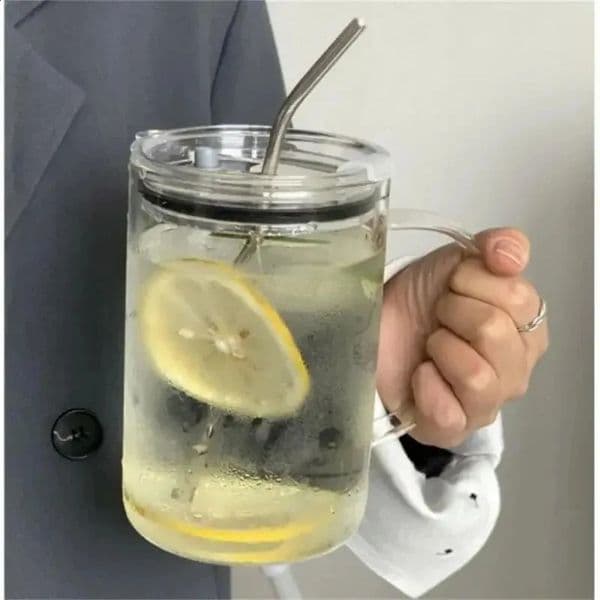 1000ML Drinking Glass Tumbler With Lid And Straw Glass Coffee Cup Glass Mug Milk Juice Cup Transparent Cup Juice Mocha Cups 260306