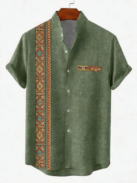 Mens Linen Short Sleeve Lapel Shirt Natural Ethnic Totem 3D Printed Hawaiian Vacation Social Party Fast 260310