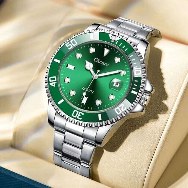 High-End Business Watch with Round Dial, Luminous Hands, Calendar, Steel Band, Fashionable, Casual, Simple, Stylish, Versatile, and Trendy Men's Wristwatch
