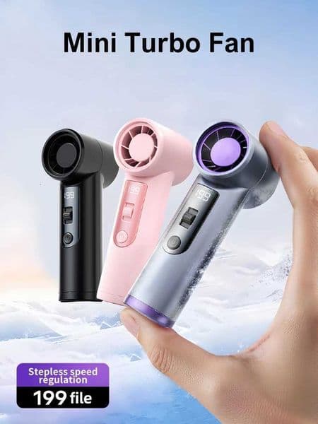 Pocket Turbo Fan Mini Small Wind Cannon Summer Cooling Neck Hanging Fan Portable Digital Display Wireless Rechargeable Blower X260311